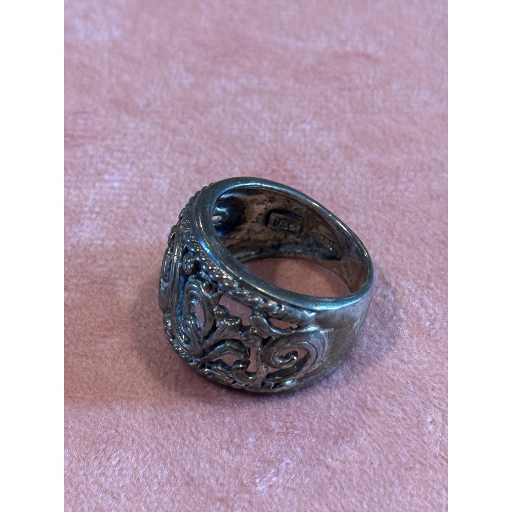 Vintage Sterling Silver Filigree Statement Ring Floral Scrollwork Band 6.5 - Picture 2 of 6